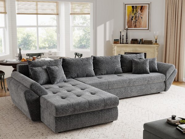 Colțar extensibil dumonde cu ladă de depozitare si sezut confortabil din spuma high-density, Loana XL Cremona Gri 335x185 cm