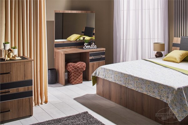 Dormitor Fenix wenge, pat 140x200 cm, dulap 3 usi, comoda, noptiere