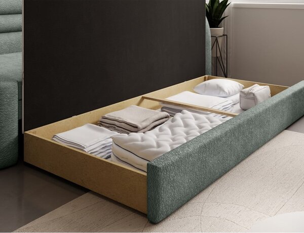 Canapea verde extensibilă/cu spațiu de depozitare cu tapițerie din chenille cu colț pe partea dreaptă 223 cm Fabillo – ELTAP