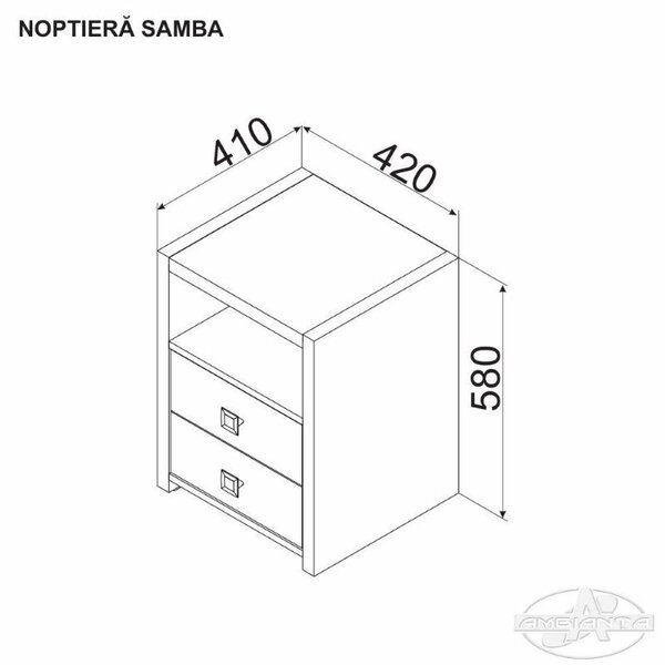Noptiera Samba tapitata, 2 sertare, 42 x 41 58 cm, Gri