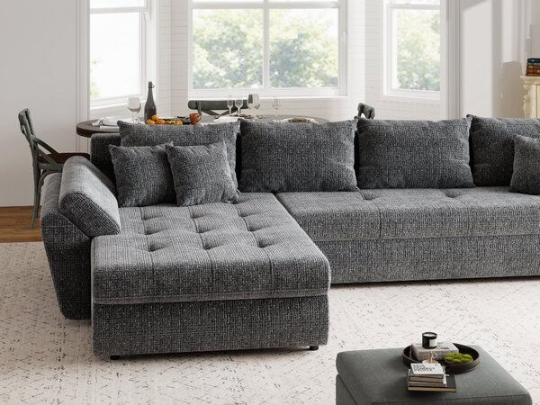 Colțar extensibil dumonde cu ladă de depozitare si sezut confortabil din spuma high-density, Loana XL Cremona Gri 335x185 cm