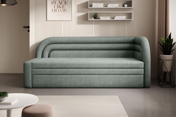 Canapea verde extensibilă/cu spațiu de depozitare cu tapițerie din chenille cu colț pe partea dreaptă 223 cm Fabillo – ELTAP
