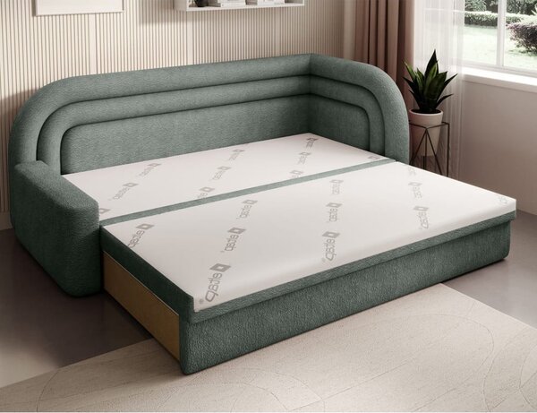 Canapea verde extensibilă/cu spațiu de depozitare cu tapițerie din chenille cu colț pe partea dreaptă 223 cm Fabillo – ELTAP