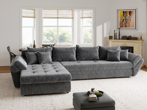 Colțar extensibil dumonde cu ladă de depozitare si sezut confortabil din spuma high-density, Loana XL Cremona Gri 335x185 cm