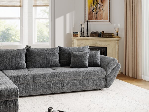 Colțar extensibil dumonde cu ladă de depozitare si sezut confortabil din spuma high-density, Loana XL Cremona Gri 335x185 cm