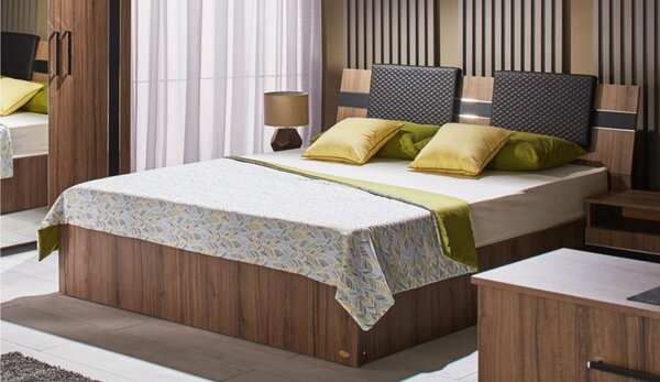 Dormitor Fenix wenge, pat 140x200 cm, dulap 3 usi, comoda, noptiere
