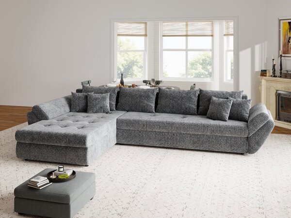 Colțar extensibil dumonde cu ladă de depozitare si sezut confortabil din spuma high-density, Loana XL Cremona Gri 335x185 cm