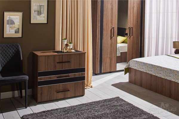 Dormitor Fenix wenge, pat 140x200 cm, dulap 3 usi, comoda, noptiere