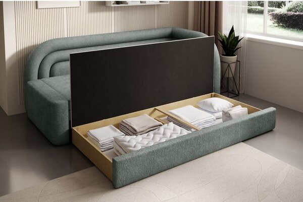 Canapea verde extensibilă/cu spațiu de depozitare cu tapițerie din chenille cu colț pe partea dreaptă 223 cm Fabillo – ELTAP
