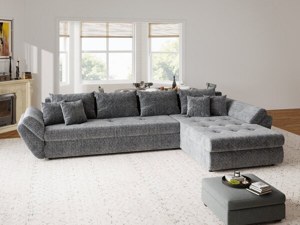 Colțar extensibil dumonde cu ladă de depozitare si sezut confortabil din spuma high-density, Loana XL Cremona Gri II 335x185 cm