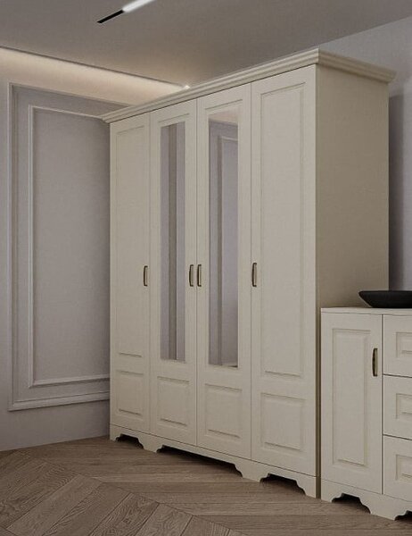 Dulap Boston, 4 usi + 2 oglinzi, MDF infoliat, 200x209x52 cm, Bej Casmir