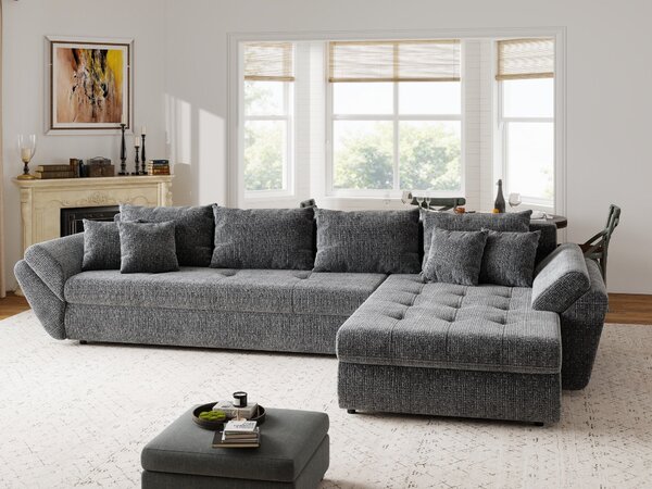 Colțar extensibil dumonde cu ladă de depozitare si sezut confortabil din spuma high-density, Loana XL Cremona Gri II 335x185 cm