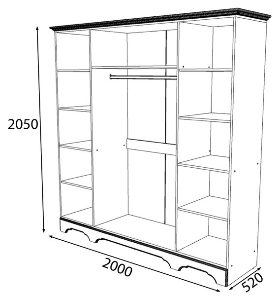 Dulap Boston, 4 usi + 2 oglinzi, MDF infoliat, 200x209x52 cm, Bej Casmir