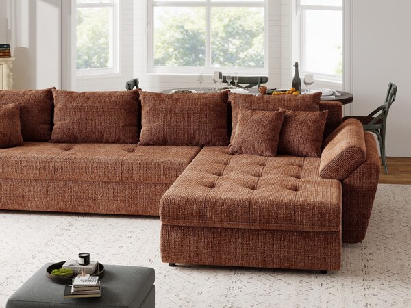 Colțar extensibil dumonde cu ladă de depozitare Loana XL Cremona Teracota II 335x185 cm