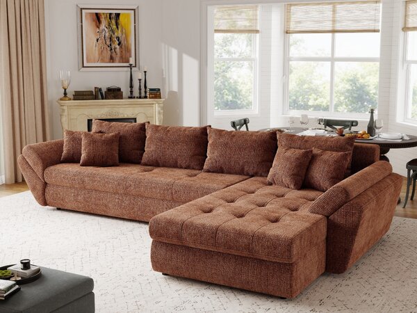 Colțar extensibil dumonde cu ladă de depozitare Loana XL Cremona Teracota II 335x185 cm