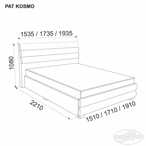 Pat Kosmo tapitat, spatiu depozitare, somiera rabatabila, 140x200 cm, Gri