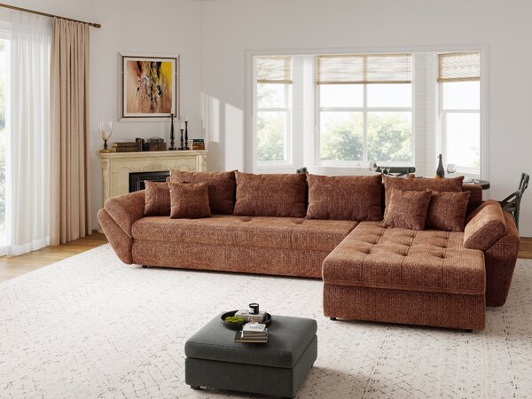 Colțar extensibil dumonde cu ladă de depozitare Loana XL Cremona Teracota II 335x185 cm