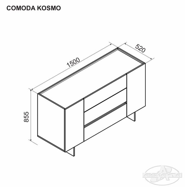 Comoda Kosmo, 2 usi + 3 sertare, 150x85x52 cm, Wenge si Bej