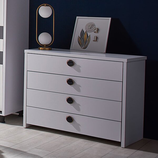 Comoda Cristal, 4 sertare, 110x90x50 cm, Alb