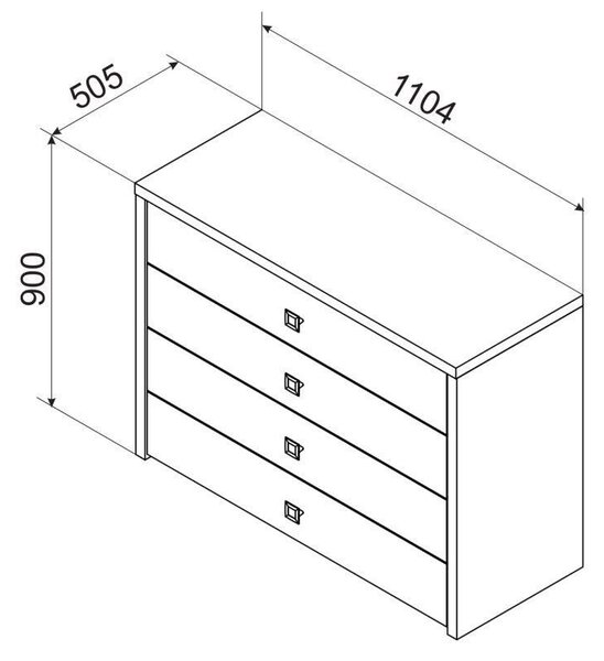 Comoda Cristal, 4 sertare, 110x90x50 cm, Bej si Nuc