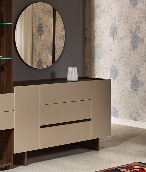 Comoda Kosmo, 2 usi + 3 sertare, 150x85x52 cm, Wenge si Bej