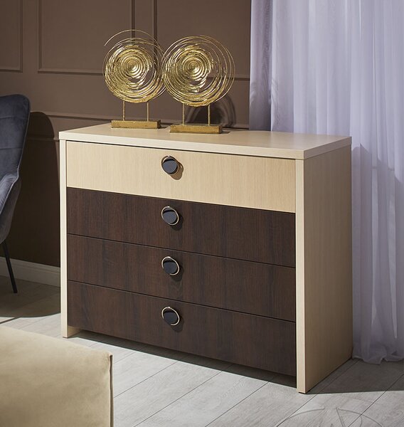 Comoda Cristal, 4 sertare, 110x90x50 cm, Fag si Wenge