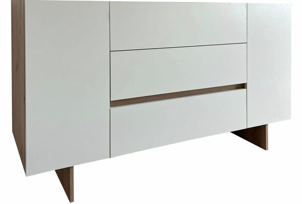 Comoda Kosmo, 2 usi + 3 sertare, 150x85x52 cm, Stejar si Bej