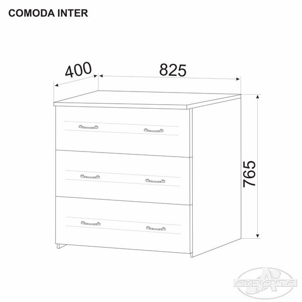 Comoda Inter, 3 sertare, 82x76x40 cm, Alb Samoa