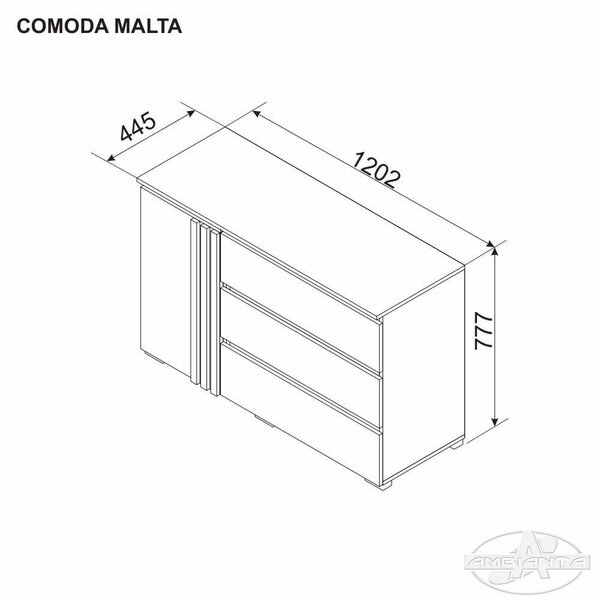 Comoda Malta, 1 usa + 3 sertare, 120x77x45cm, Fag si Grafit