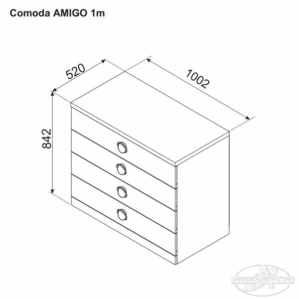 Comoda Amigo, 4 sertare, 100x84x52 cm, Sejar si Bej