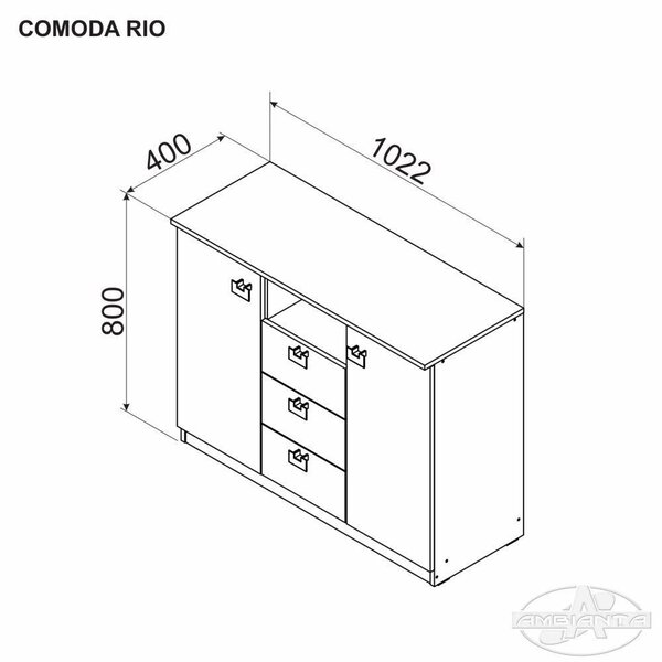 Comoda Rio, 4 sertare, 102 x 80 x 40 cm, Wenge