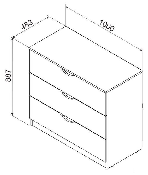 Comoda Happy, 3 sertare, 100x89x48 cm, Nuc si Gri