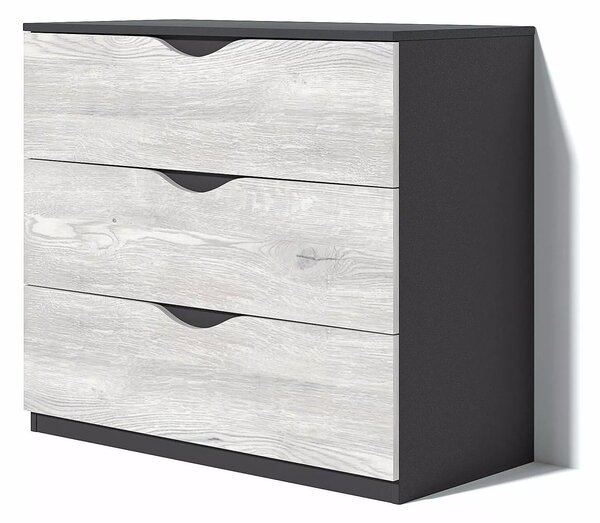 Comoda Happy, 3 sertare, 100x89x48 cm, Alb si Gri