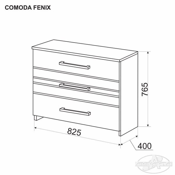 Comoda Fenix, 3 sertare, 82 x 76 x 40 cm, Nuc