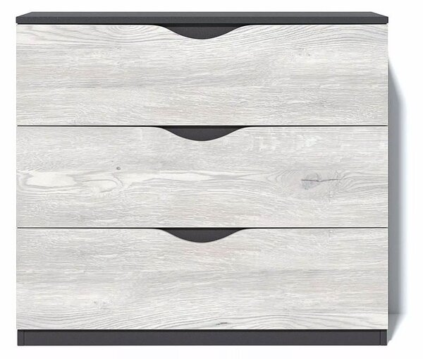 Comoda Happy, 3 sertare, 100x89x48 cm, Alb si Gri