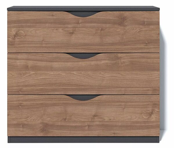 Comoda Happy, 3 sertare, 100x89x48 cm, Nuc si Gri