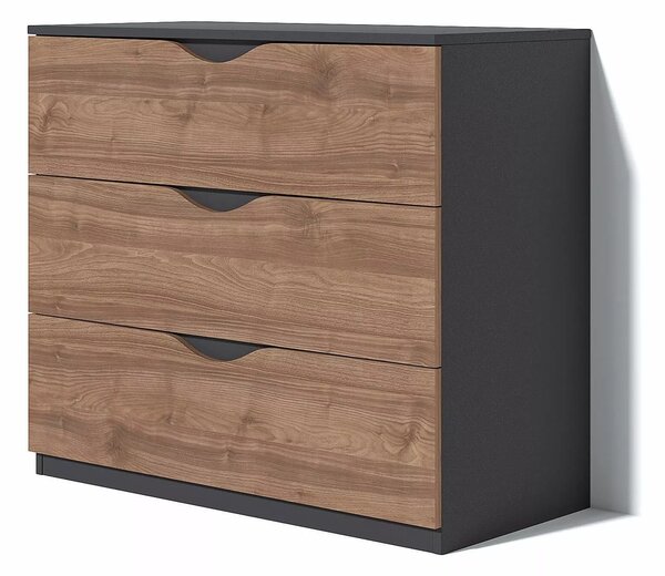 Comoda Happy, 3 sertare, 100x89x48 cm, Nuc si Gri