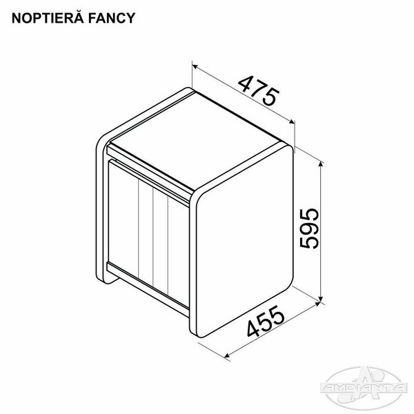 Noptiera Fancy tapitata, 48 x 46 x 60 cm, Gri