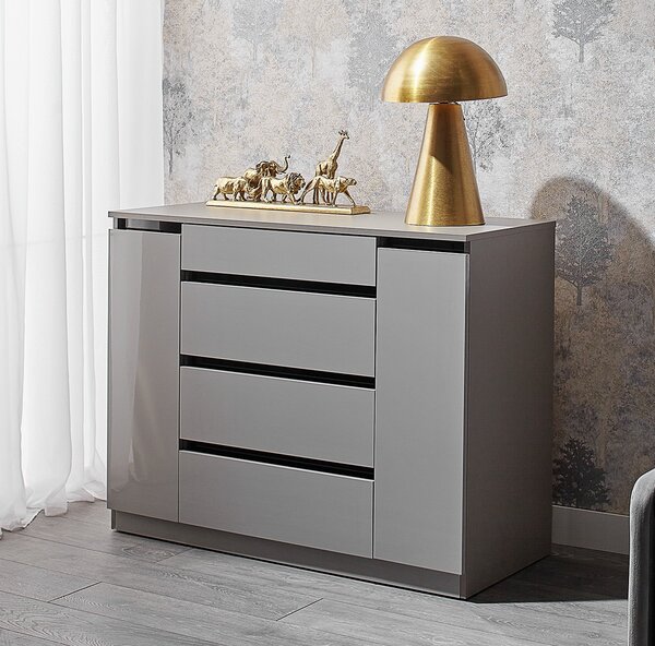 Comoda Space, 2 usi + 4 sertare, 100x84x52 cm, Gri
