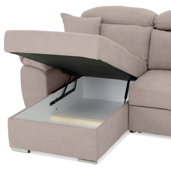 Coltar Como extensibil, functie dormit, lada depozitare, 265x166x91/102 cm, Bej
