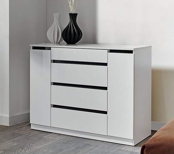 Comoda Space, 2 usi + 4 sertare, 100x84x52 cm, Alb