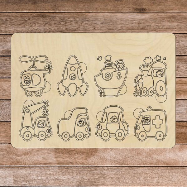 Insert Montessori din lemn - Vehicule | SENTOP