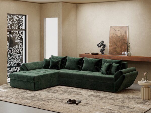 Colțar extensibil dumonde cu ladă de depozitare Loana XL Monolith Verde 335x185 cm