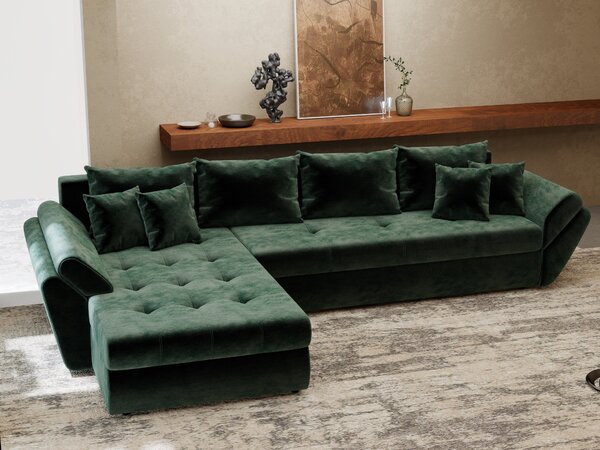 Colțar extensibil dumonde cu ladă de depozitare Loana XL Monolith Verde 335x185 cm