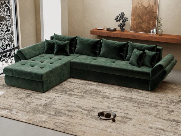 Colțar extensibil dumonde cu ladă de depozitare Loana XL Monolith Verde 335x185 cm