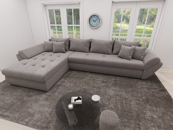 Colțar extensibil dumonde cu ladă de depozitare si sezut confortabil din spuma high-density, Loana XL Monte Gri 16 335x185 cm