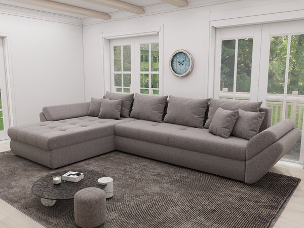 Colțar extensibil dumonde cu ladă de depozitare si sezut confortabil din spuma high-density, Loana XL Monte Gri 16 335x185 cm
