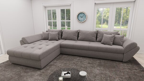 Colțar extensibil dumonde cu ladă de depozitare si sezut confortabil din spuma high-density, Loana XL Monte Gri 16 335x185 cm
