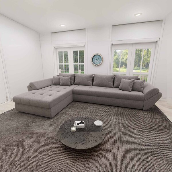 Colțar extensibil dumonde cu ladă de depozitare si sezut confortabil din spuma high-density, Loana XL Monte Gri 16 335x185 cm