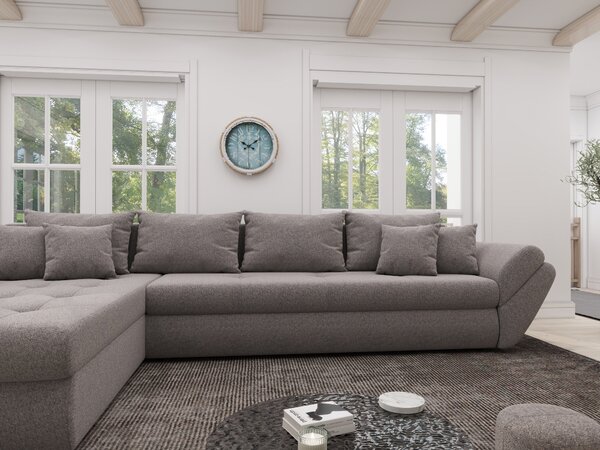 Colțar extensibil dumonde cu ladă de depozitare si sezut confortabil din spuma high-density, Loana XL Monte Gri 16 335x185 cm